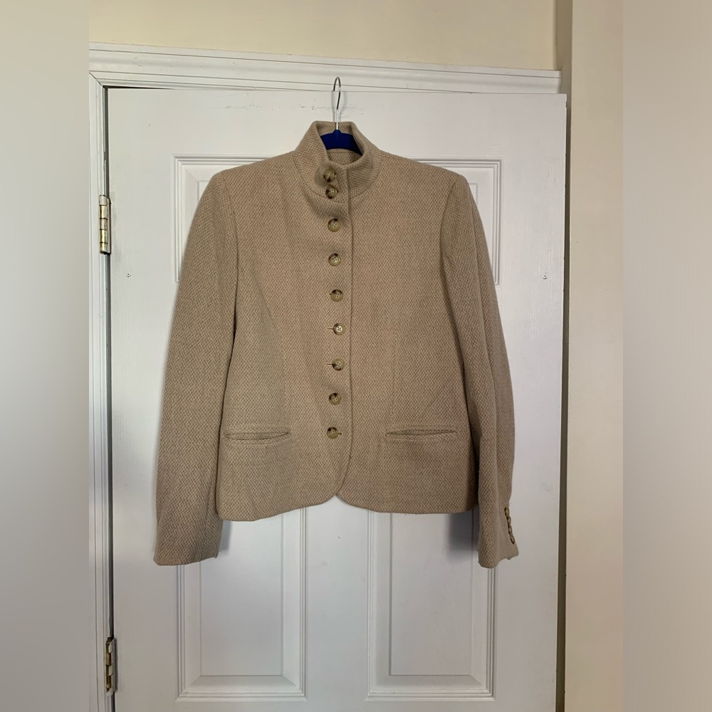 Lauren by Ralph Lauren Tan High Collar Wool Jacket - 4